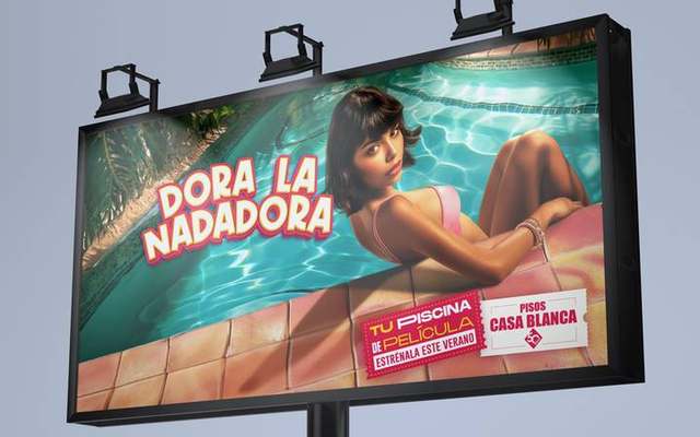 Pisos Casa Blanca, valla Tu piscina de película: Dora la nadadora, una joven en el borde de una piscina con piso de Casa Blanca