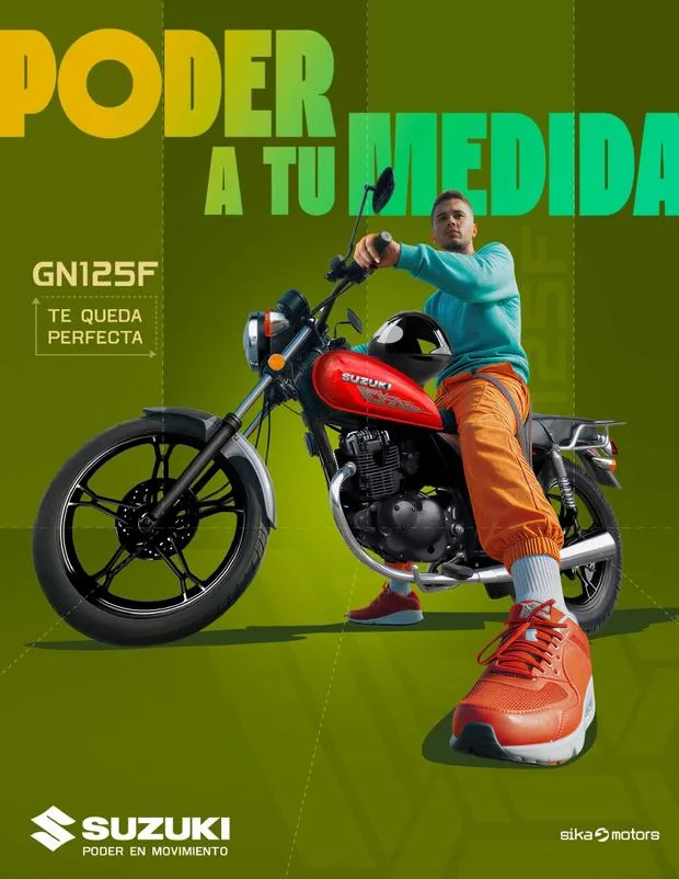 Suzuki Motos, campaña Poder a tu medida: joven sobre una Suzuki GN125F