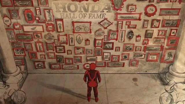 Honda Motos, comercial animado Legado: un motorista frente al muro del Hall of Fame de Honda