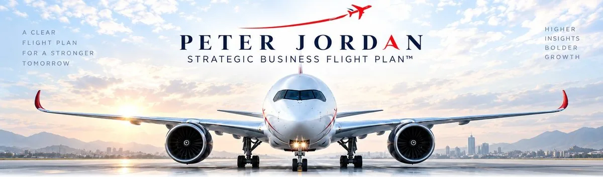 El avión del Strategic Business Flight Plan de Peter Jordan en pista, con las ocho partes del negocio